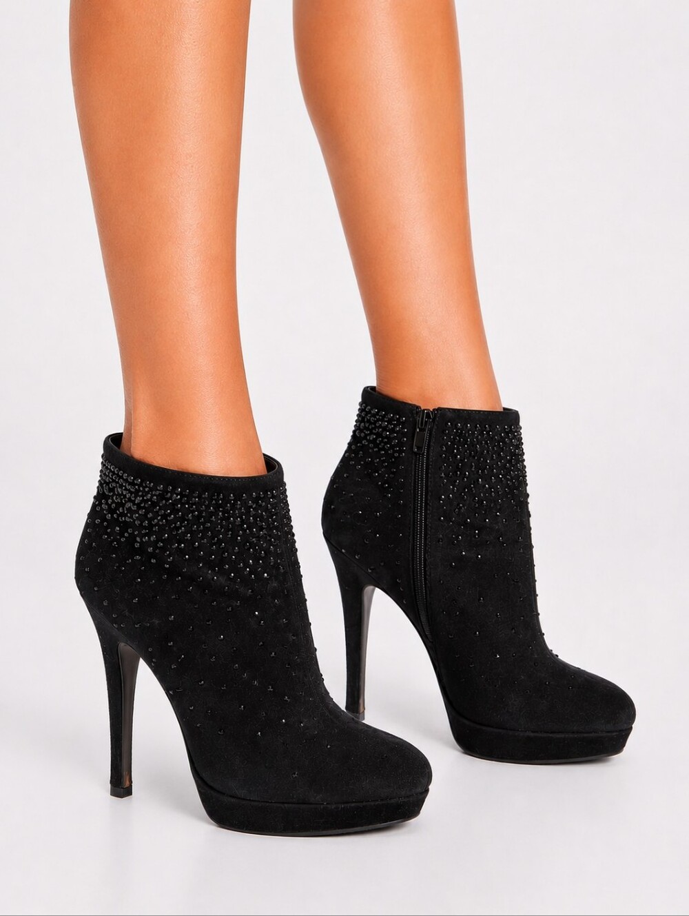 Albano Embellished Black Suede Platform Booties Size 39